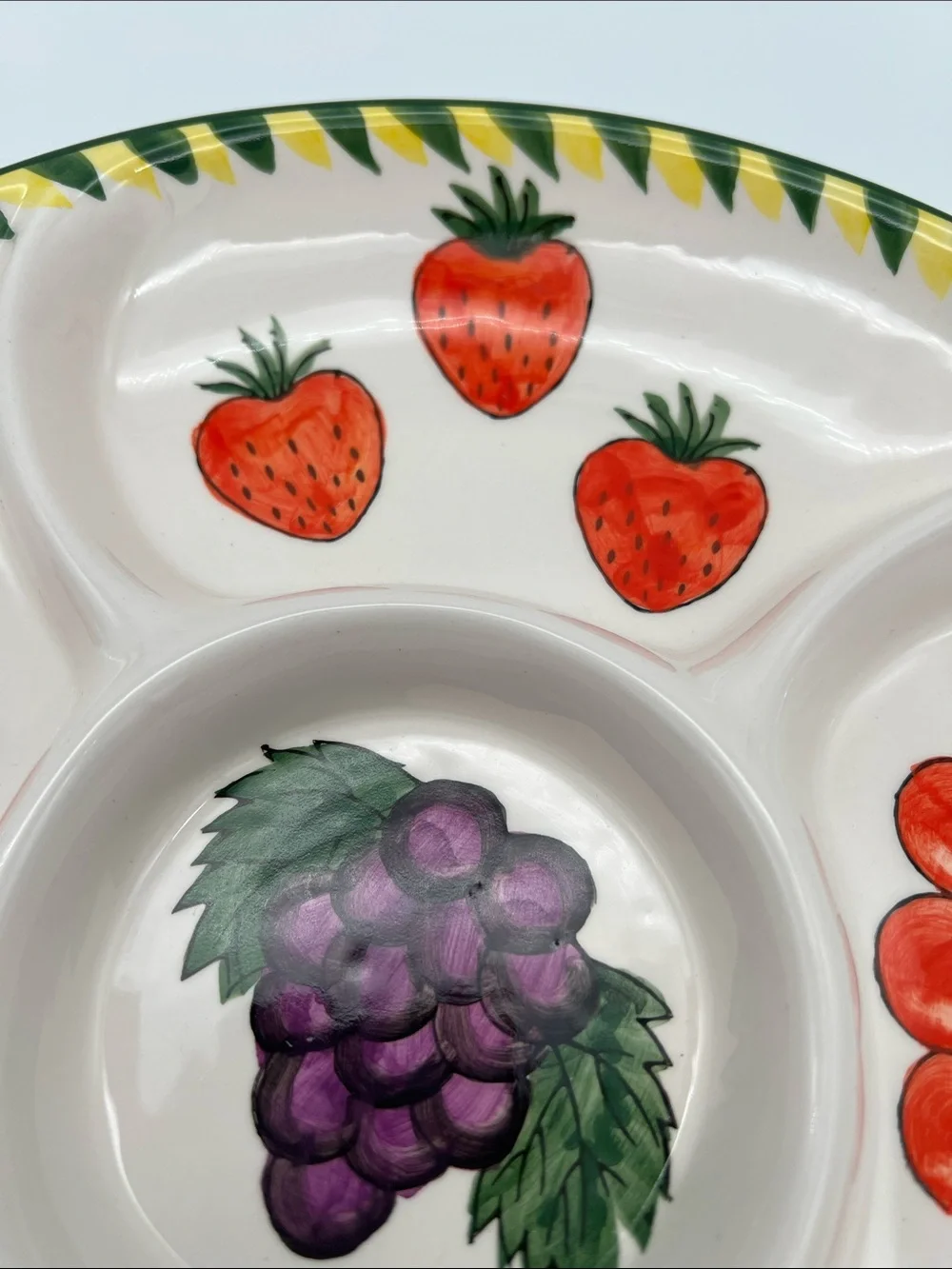 Vintage Ceramic 5-Section Divided Serving Platter Hand-Painted Large Fruit 12